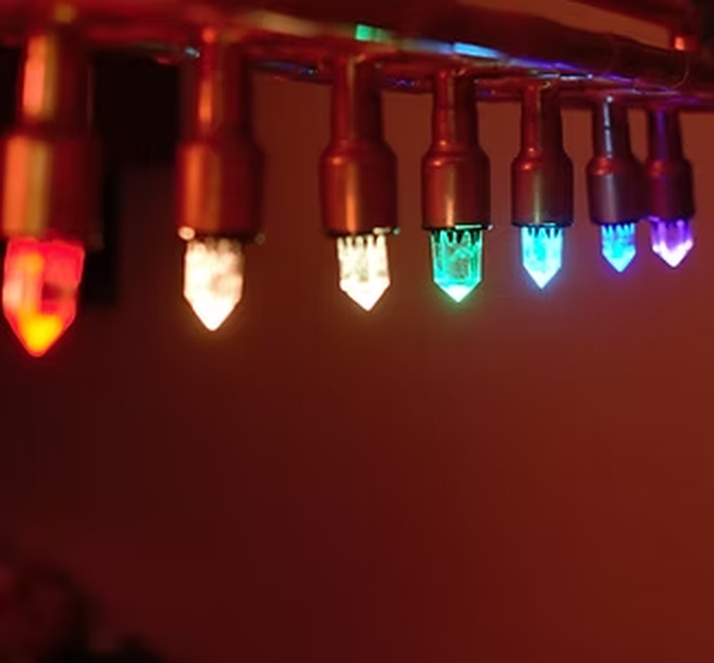 LED crystal lights close-up showing seven chakra colors